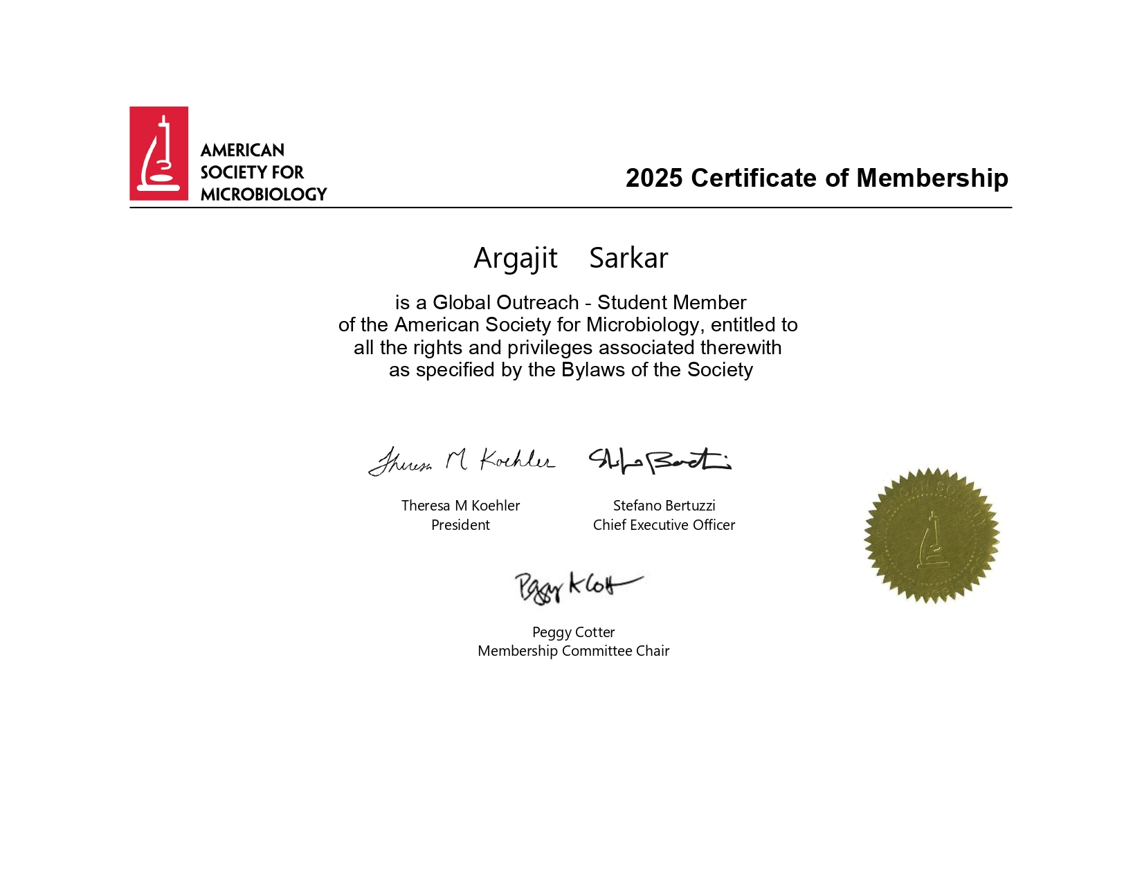 ASM Membership Certificate