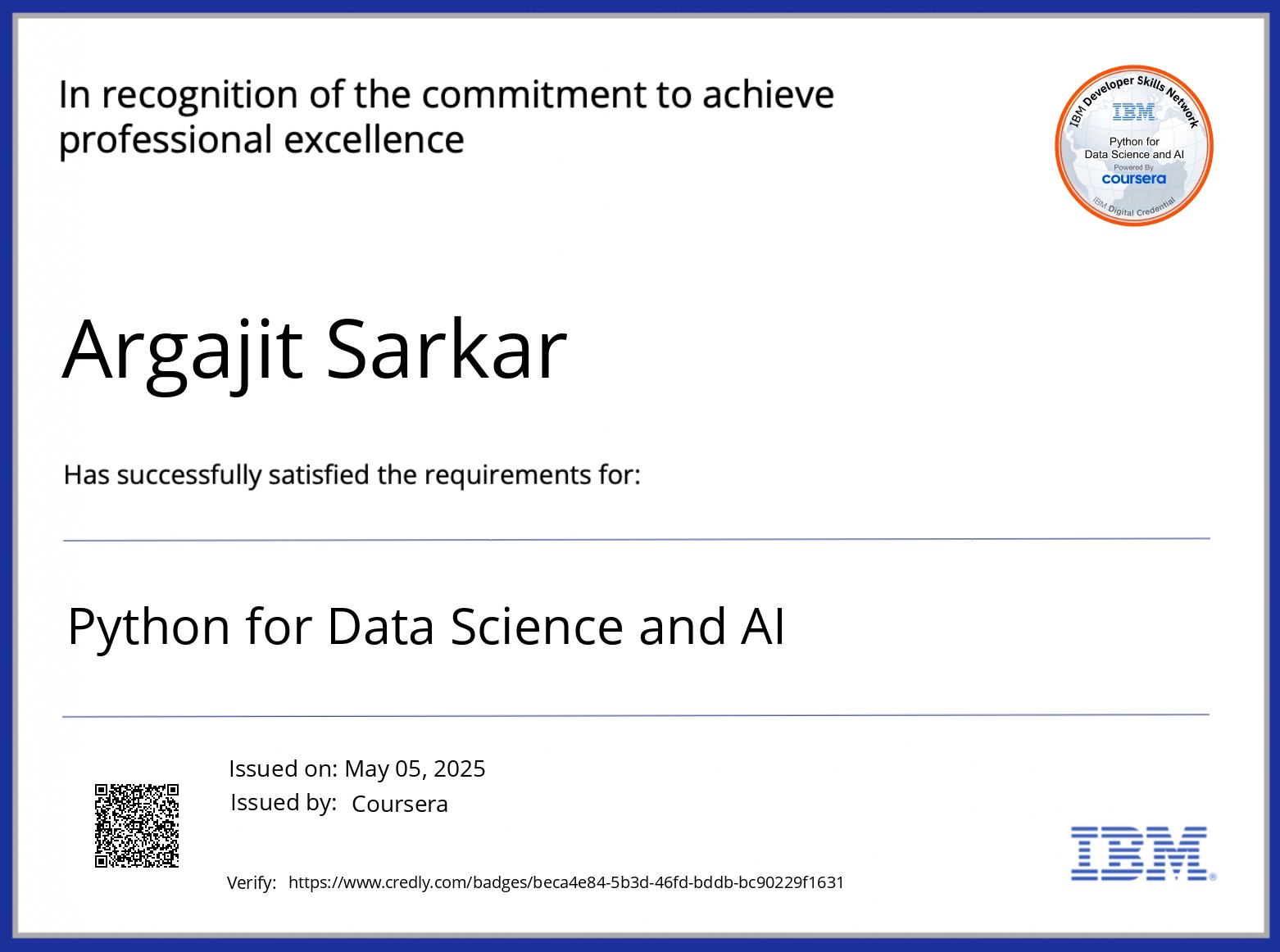 IBM Python for Data Science and AI Certificate