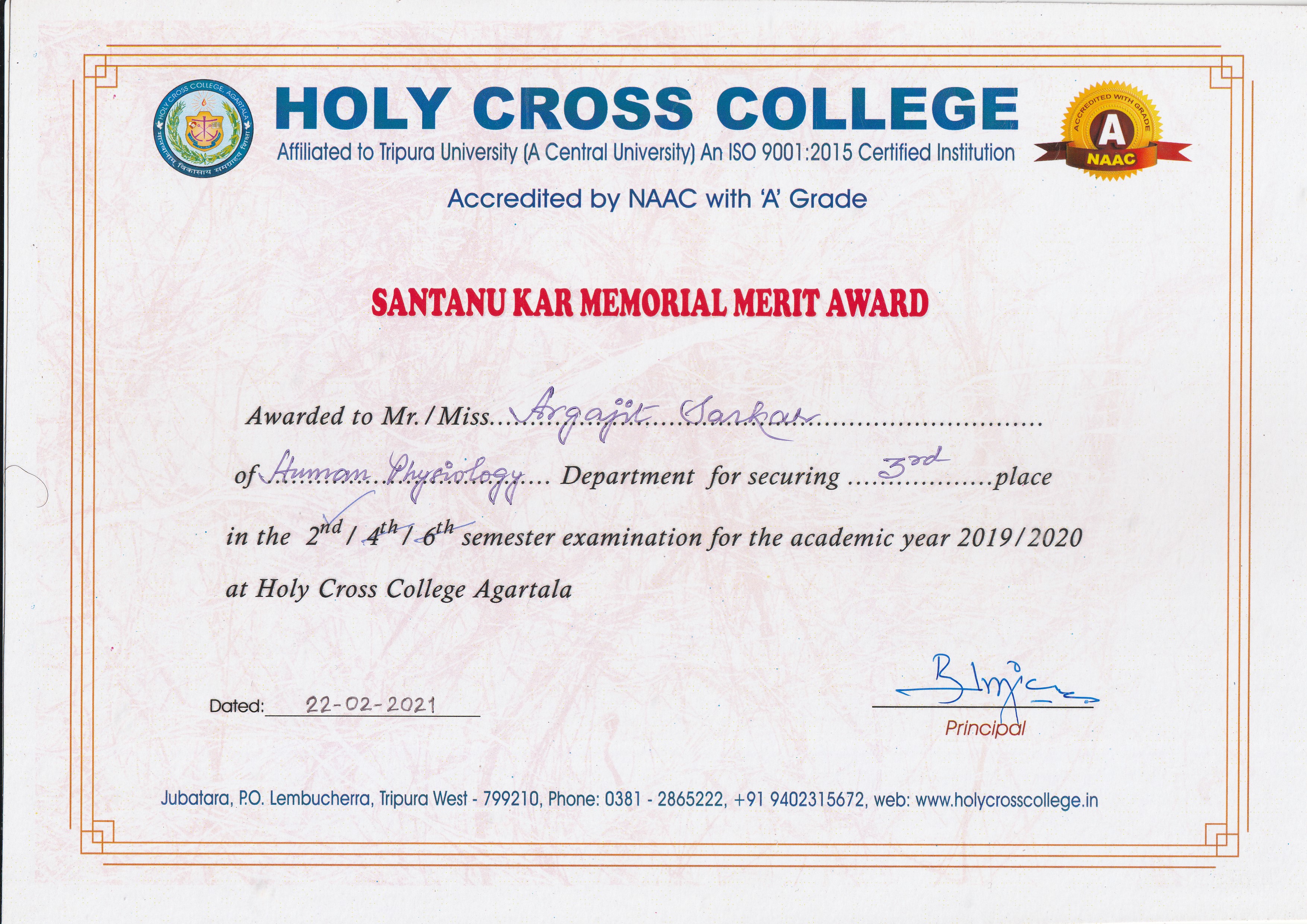 Merit Award Certificate