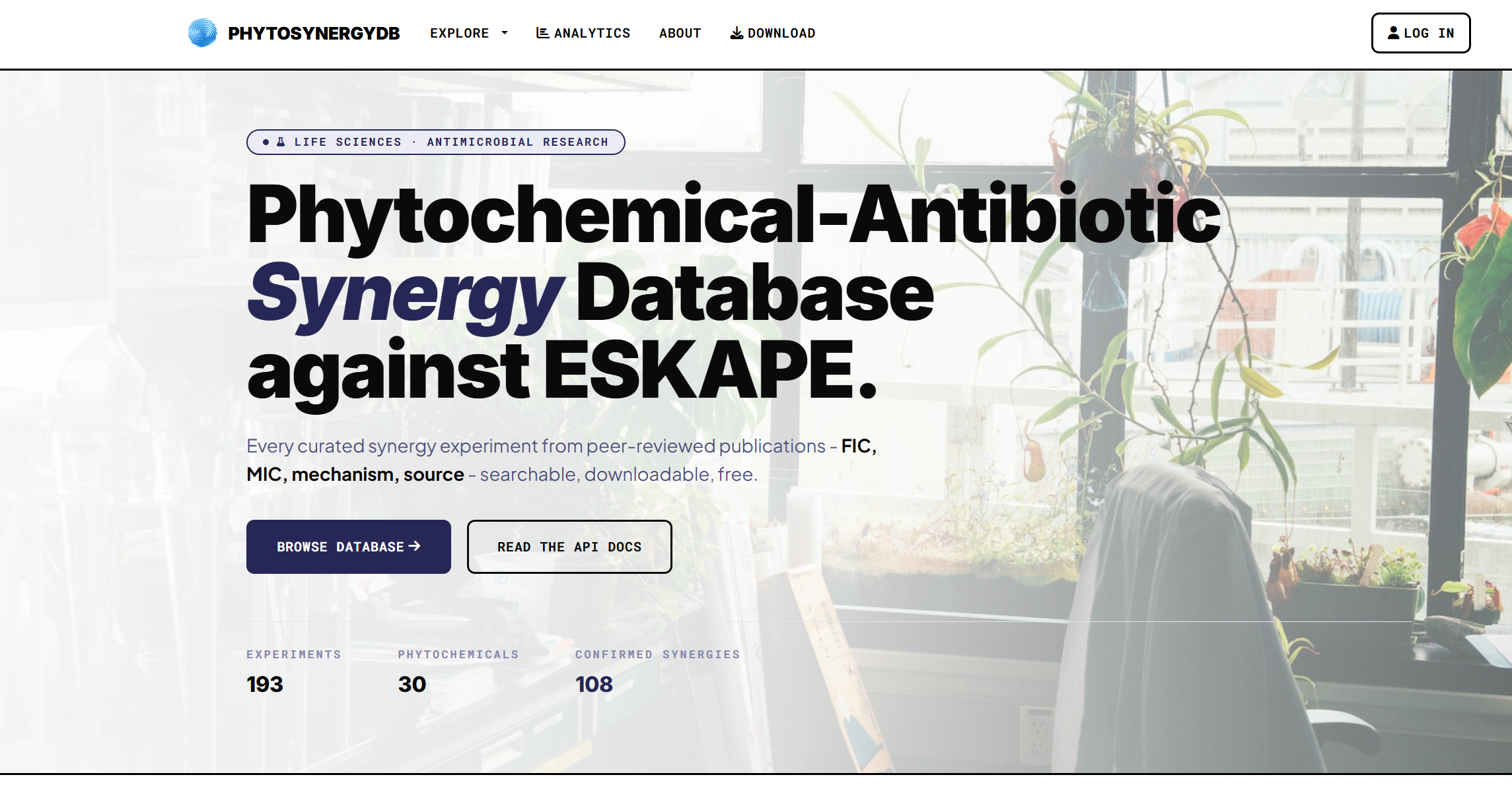 PhytoSynergyDB interface screenshot